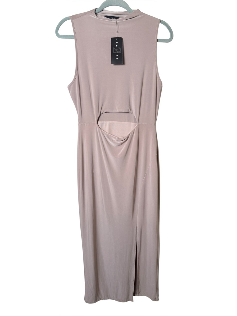 NWT 21 Saints Large Sleeveless Maxi Dress with Front Cutout in Tan